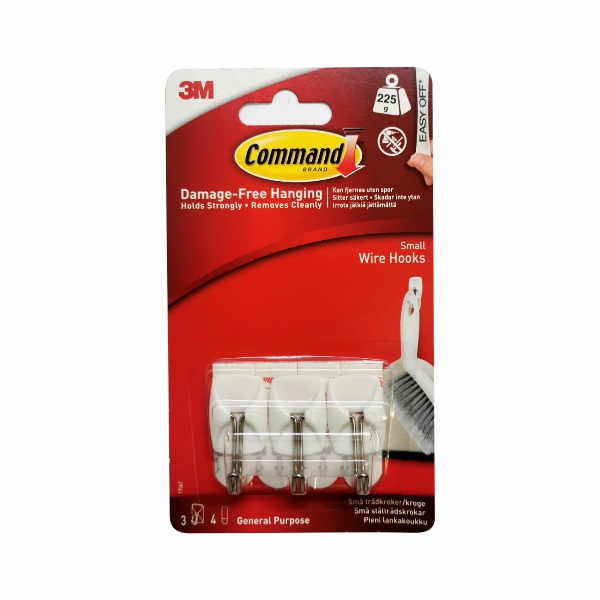 HOOK WIRE SMALL WHITE 3PC 3M