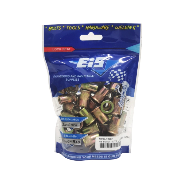 M8 RIVET NUTS L/F RIBBED 50PC